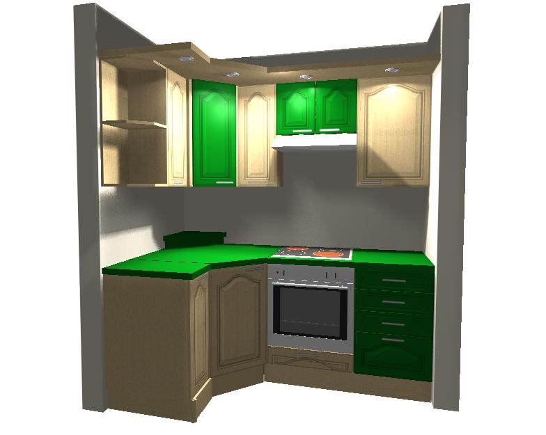 3D drafický návrh kuchyne. Kuchynský nábytok a kuchynská linka.